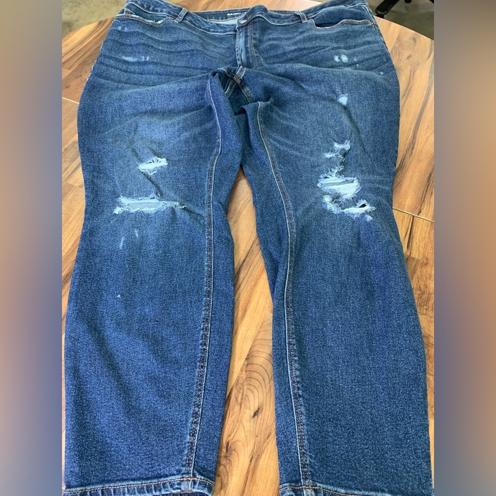 Old Navy Plus Women Jeans Size 24 Mid-rise Rockstar Super Skinny Blue Distressed